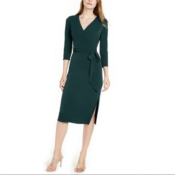 INC International Concepts | Dresses | Inc Green Solid Sidetie Jersey Slit  Faux Wrap Dress Nwt Size S | Poshmark